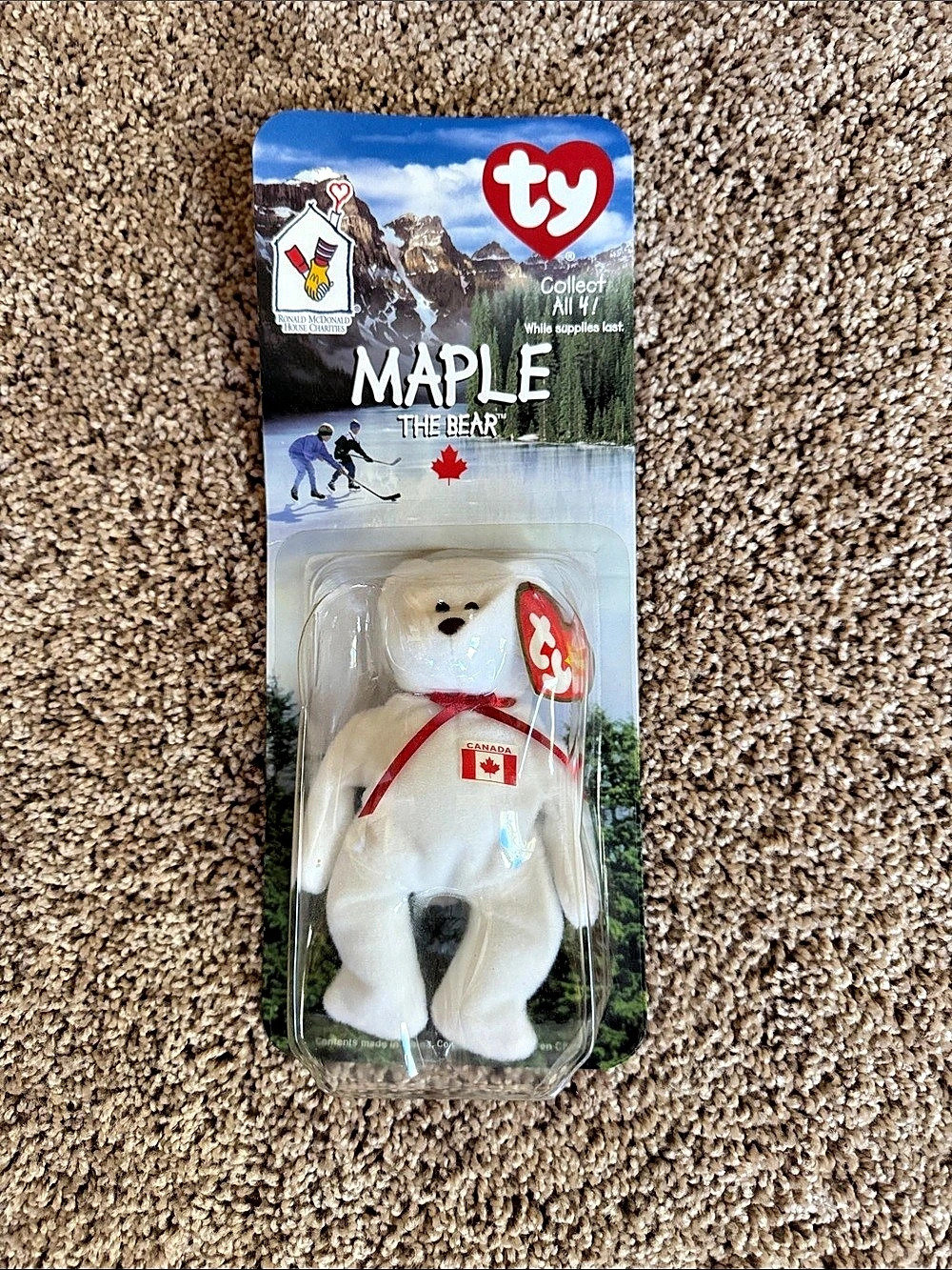 McDonald's Maple the Bear Plush Bear NWT in White & Red